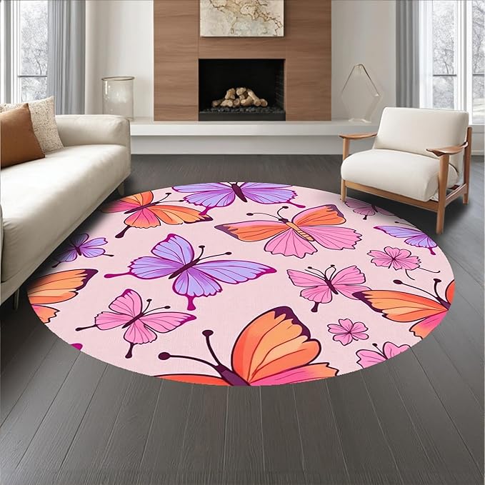 Flatwoven High Traffic Area Rug 8, Watercolor Garden Shower Curtain with Matching Bath Accessories, Non Slip, Stain Resistant, Washable Area Rugs for Living Room, Bedroom (Pink, 8)