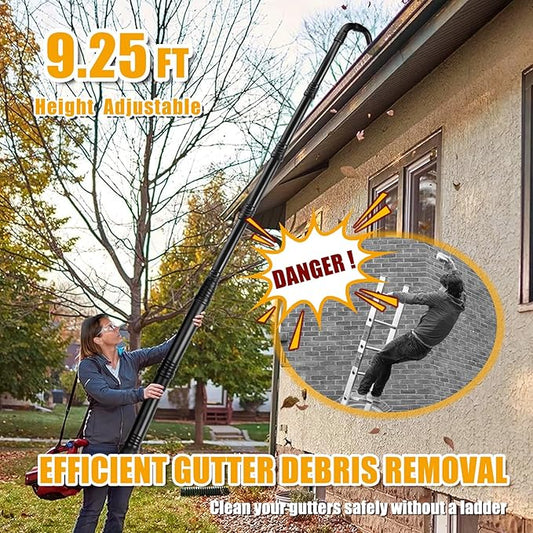 Zipcase Gutter Cleaning Kit - 9.25 ft Safe, with 360° Adjustable Nozzle, Ground-Level Leaf Blower Gutter Attachment Compatible with EGO 530CFM / 580CFM / 575CFM / 650CFM/ 615CFM/LBX6000 Leaf Blowers