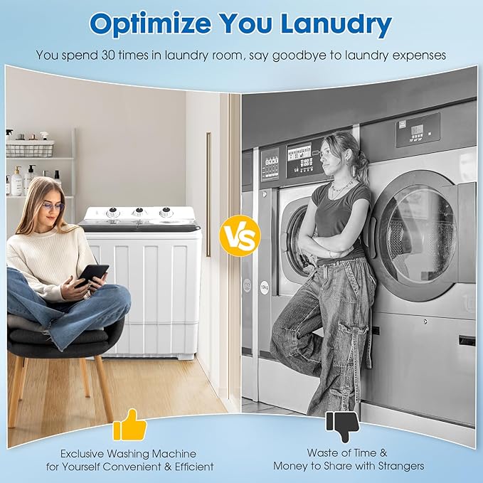 14 lbs Portable Dual Tub Washing Machine with 9.5 lbs Wash Capacity and 4.5 lbs Spin Capacity, Perfect for Small Spaces & Dorms, Grey