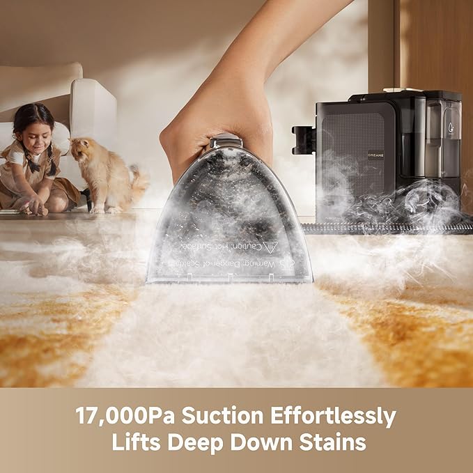 DREAME N20 Steam Portable Carpet Cleaner with Steam & Hot Water Wash, Upholstery Cleaner Machine with Auto-Mix Solution, 17Kpa Powerful Suction, Spot Cleaner for Carpet, Couch, Furniture, Pets, Cars