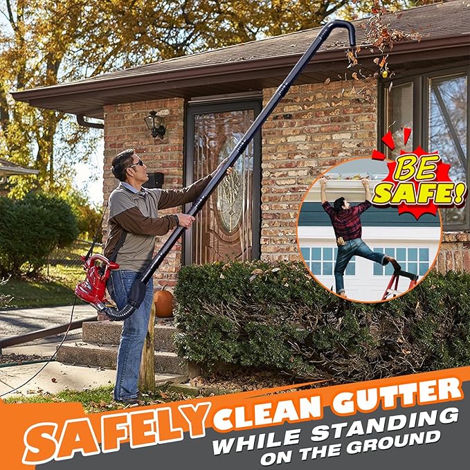 Sealegend Universal Gutter Cleaning Kit for Leaf Blowers with New Supportive Structure Vacuum Attachment for Blower Gutter Cleaning Tools from The Ground Leaf Reomver, 11 Feet