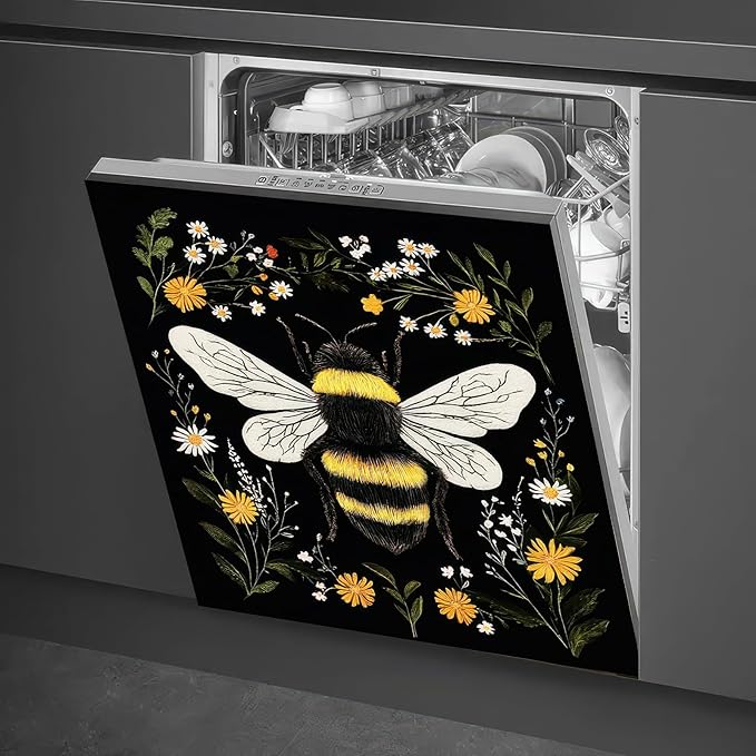 Bee Large Dishwasher Magnet Magnetic Cover 23x26 inch Bee Dishwasher Magnet Decoration Flower Refrigerator Sticker Farmhouse Kitchen Home Appliance Decorative Washer Kitchen Decor