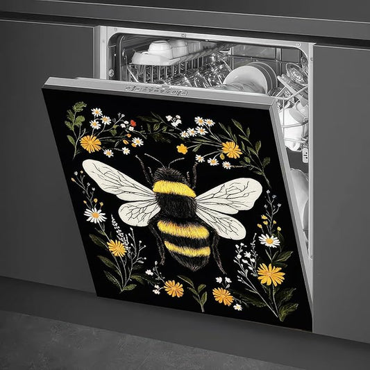 Bee Large Dishwasher Magnet Magnetic Cover 23x26 inch Bee Dishwasher Magnet Decoration Flower Refrigerator Sticker Farmhouse Kitchen Home Appliance Decorative Washer Kitchen Decor