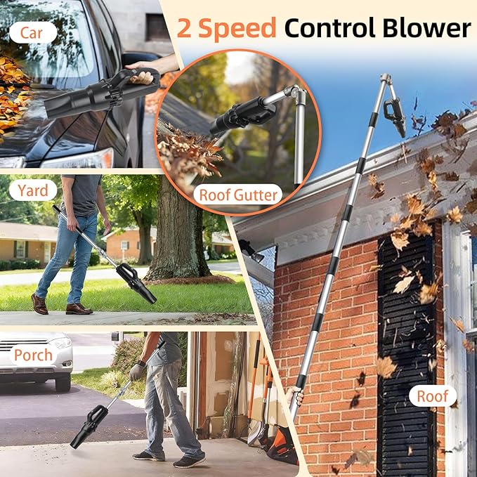 Roof Gutter Cleaning Tools from The Ground, 111" Small Leaf Blower Cordless, Rechargeable Gutter Blower Extension Attachment Kit for Gutters Cleaning, Lightweight Hand Blower Yard (Charger Included)