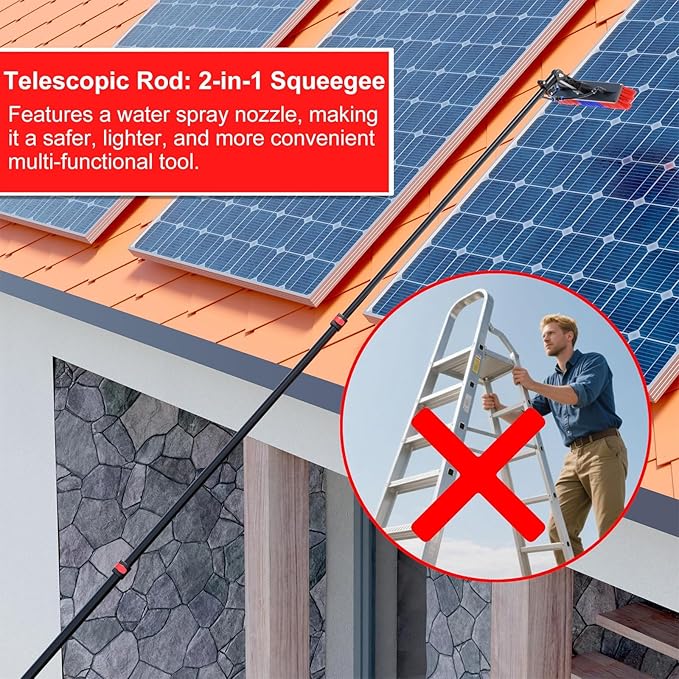 Telescopic Cleaning Brush, Multi-Purpose Water Spray Brush, Solar Panel Cleaning Equipment, Telescopic Hydrocleaner, 3.6m-10.8m, Roof Cleaning Tools Window Cleaner Kit(20FT/6M)