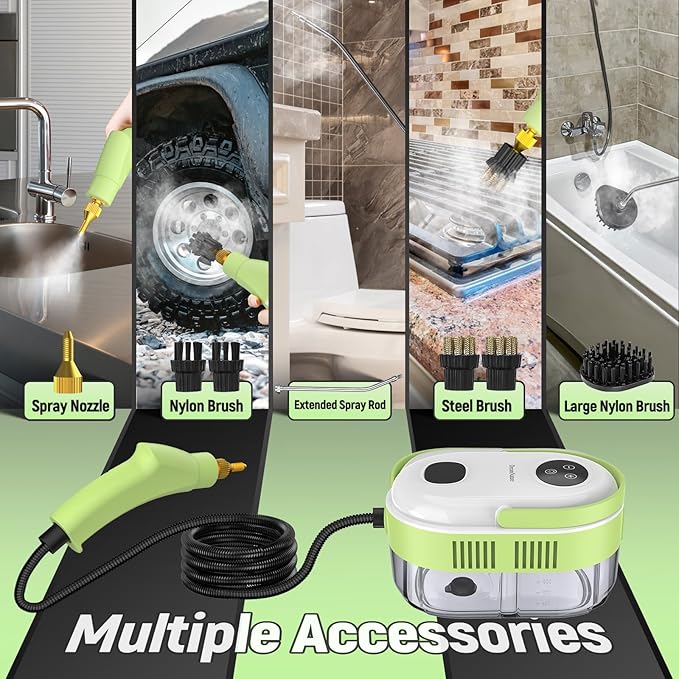 2500W Car Steam Cleaner for Home & Car, 10s Fast Heat Steamer for Cleaning, 6-Level Steam Control, Pressurized Handheld Steam Cleaner with 37.19OZ Large Tank for Furniture, Grout, Tile & Floor(Green)