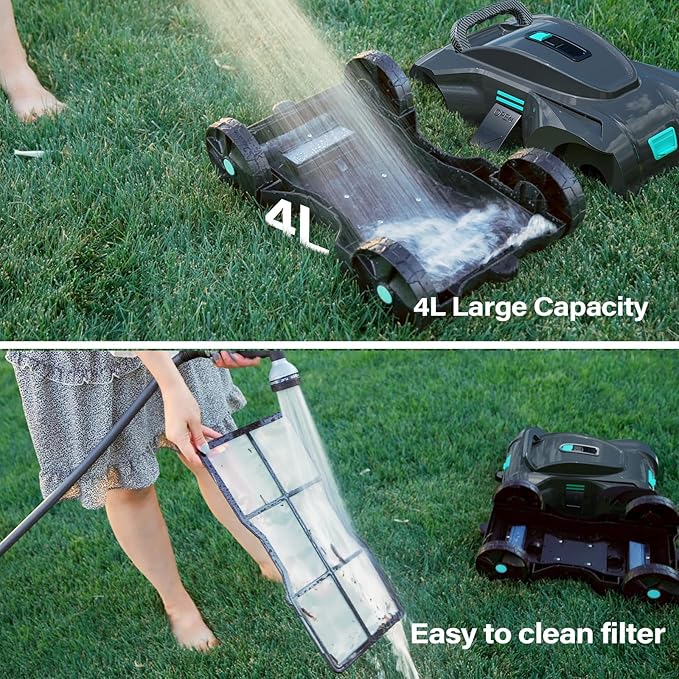 VINGLI Automatic Pool Cleaner Cordless, Robotic Pool Vacuum for In-Ground & Above Ground Pools, 1076 Sq.Ft Coverage with 2.5H Fast Charge, Self-Docking