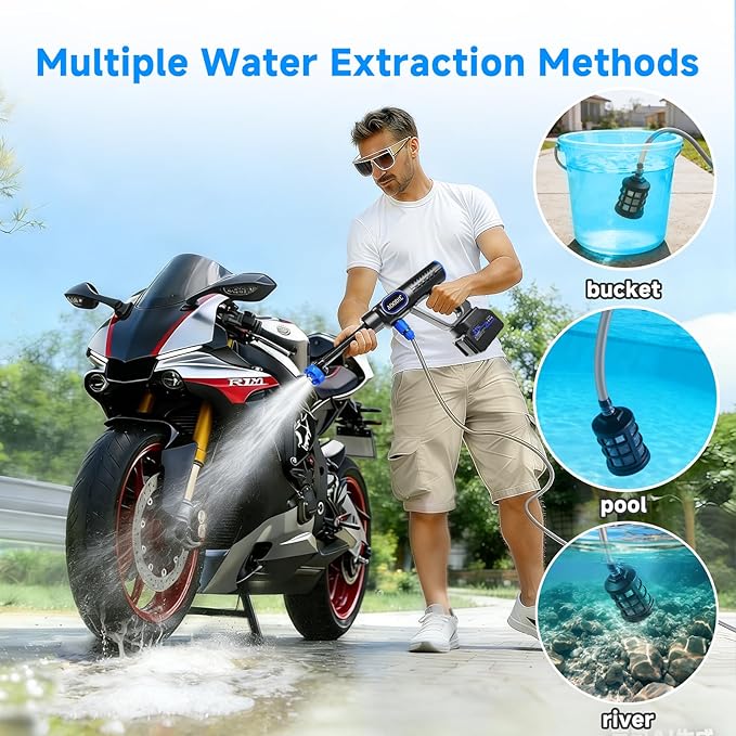 Cordless Portable Washer Battery Powered, Handheld Washer with 6-in-1 Nozzle, Foam Pot, 5m Hose, Lightweight Car Washer for Garden, Home, Patio, Car