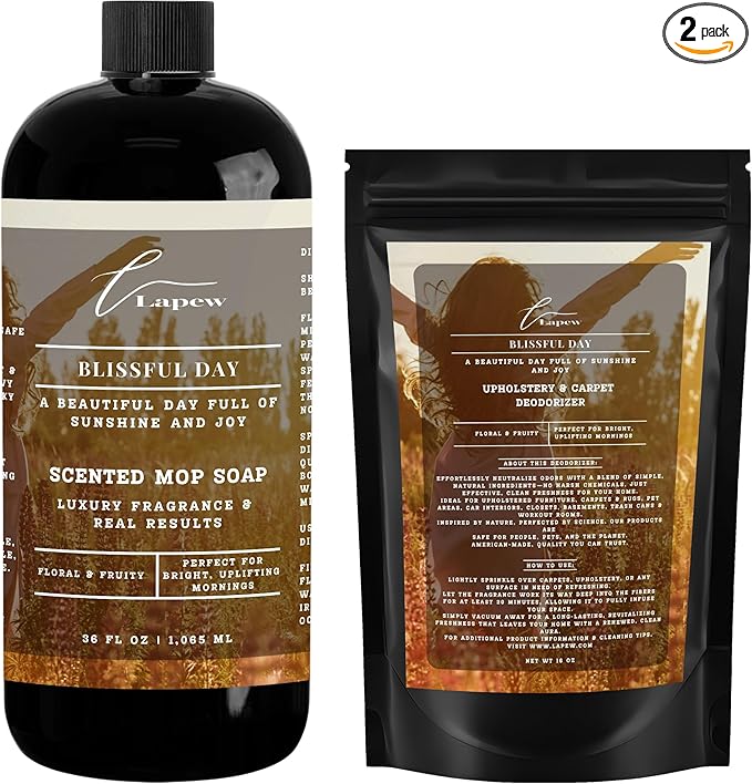 Lapew Blissful Day Bundle – Carpet Deodorizer Powder & Scented Mop Soap Set – Odor Eliminator for Pet-Friendly Homes (Beautiful Day Fragrance)