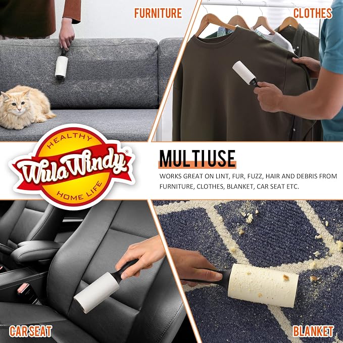 WulaWindy Extra Sticky Lint Rollers for Pet Hair, 1260 Sheets, 4 Handles | Extra-sticky lint rollers with 1260 sheets and 4 reusable handles for pet hair, lint and dust on clothes and furniture. - Image 7