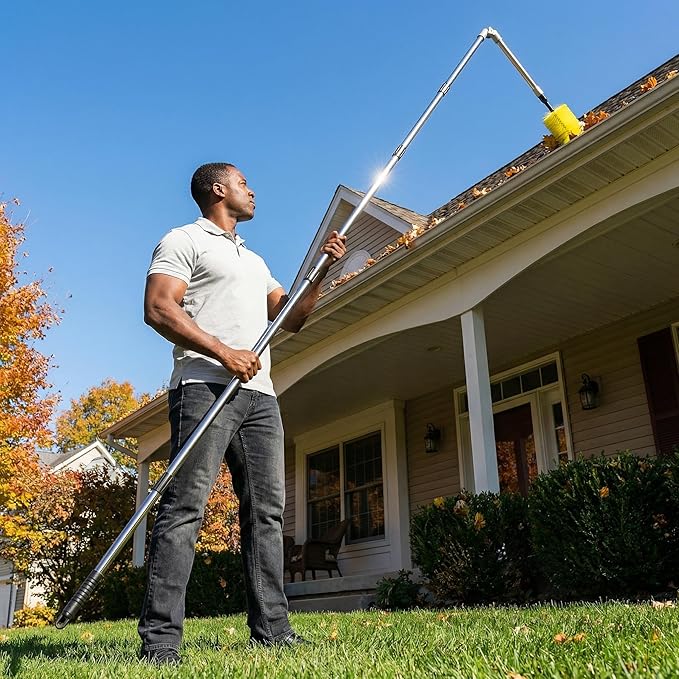 Hysagtek 13FT Gutter Cleaning Tools - Adjustable Long-Reach Rain Gutter Cleaning Brush, No Ladder Needed Removes Leaf Debris from Roof Gutters, Leaf Cleaning Kit with Brushes & Shovel