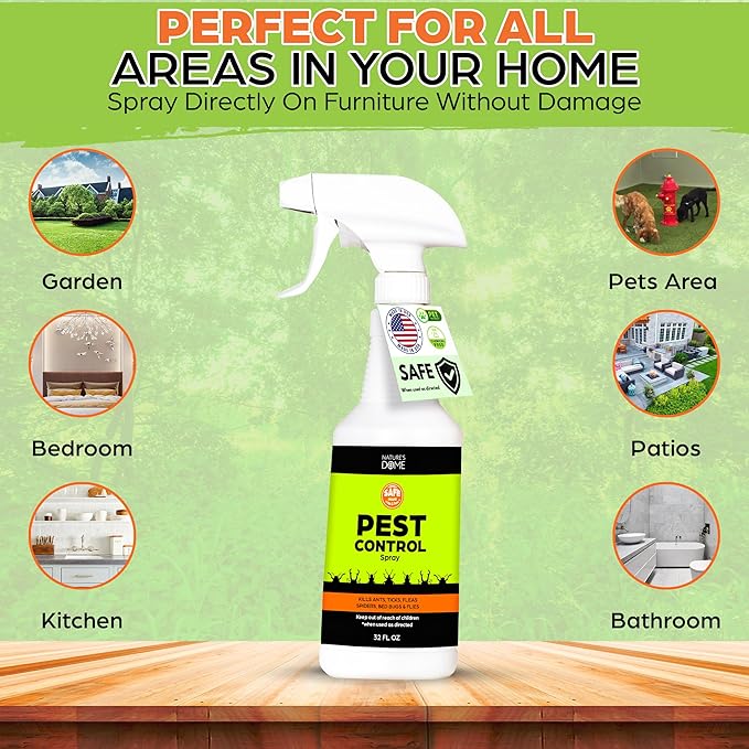 Nature’s Dome Pest Control Spray 32 Oz | 100% Natural Ant Killer & Bug Spray for Indoor & Outdoor Use | Eco-Friendly Bug Spray for Flea, Ticks, Ant & Mosquitos | Safe for Pets and Kids