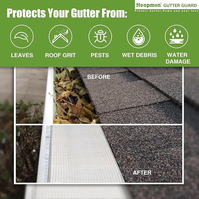 5 Inch Gutter Guard - Heavy Duty 100% Stainless Steel High-Flow Leaf Screen for Debris, Clog & Overflow Protection - Fits K-Style & Half-Round, Screws Included (30 FT, 9 pcs, 5in x 40in)