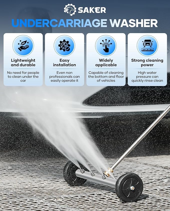 Saker Undercarriage Pressure Washer,16 Inch Pressure Washer Undercarriage Cleaner,4000 PSI Undercarriage Washer Attachment Under Car Cleaner with Pressure Washer Gun and 3 Extension Wands