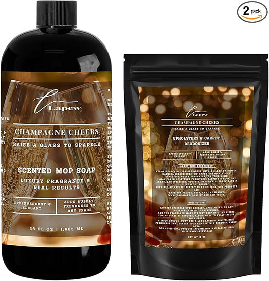 Lapew Champagne Cheers Scented Cleaning Bundle | Carpet Deodorizer Powder (16 oz) & Mop Soap Concentrate (36 oz) | Pet-Friendly Odor Eliminator
