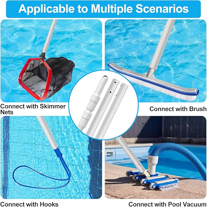 YEECHUN Professional 15 Foot Swimming Pool Pole Telescopic Aluminum Fits Pool Net Skimmer Rake Vacuum Head Brush Cleaning Equipment Heavy Duty,for Skimmer Nets, Vacuum Heads and Brushes