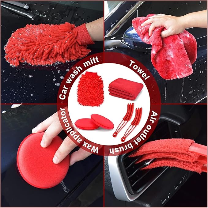 Car Cleaning Tools Kit with Detailing Brush for Cleaning Wheels Dashboard Interior Exterior Air Vents Car Seats Windows