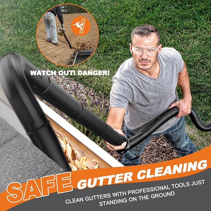 Sealegend Gutter Cleaning Tools for 2-1/2 in. Wet/Dry Vacuum Cleaner, Shop Vac Hose Attachments for Cleaning or Blowing Debris from Gutters Up to 4.8FT, 2-1/2 in. Shop Vac Accessories
