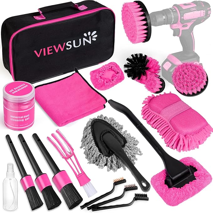 Viewsun 41PCS Car Cleaning Kit, Car Interior Detailing Kit with High Power Handheld Vacuum, Auto Detailing Drill Brush Set, Cleaning Gel, Complete Car Wash Kit Supplies for Deep Cleaning