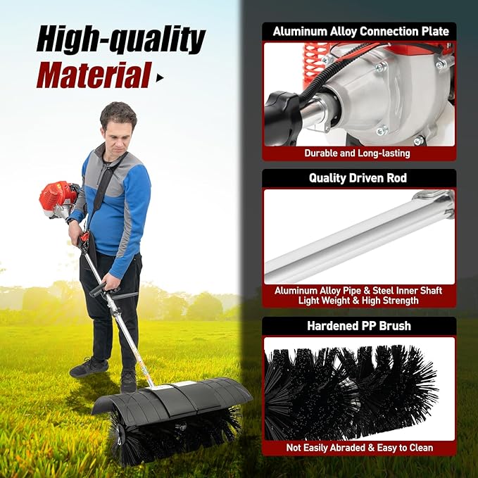 MuChaIOAK Gas Handheld Sweeper, Portable Artificial Grass Brush Power Broom, Hand-Push Walk Behind Snow Sweeper Cleaning Driveway Turf Grass for Farms Streets Driveways (Small)