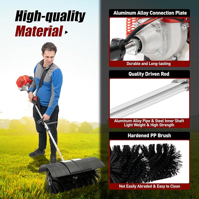 52Cc Handheld Lawns Sweeper, 1700W 2 Stroke Gas Handheld Sweeper for Artificial Turf, Gas Power Sweeping Broom Machine Heavy Duty Leaf Sweeper for Gravel Snow Cleaning Yard 2.3HP