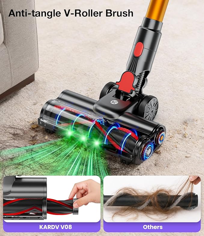 Cordless Vacuum Cleaner, 550W 45KPA 65Mins Vacuum Cleaners for Home, Stick Vacuum with Self-Standing, LED Display & Anti-Tangle Wireless Vacumm, Lightweight Vacuum for Pet Hair Carpet Floor