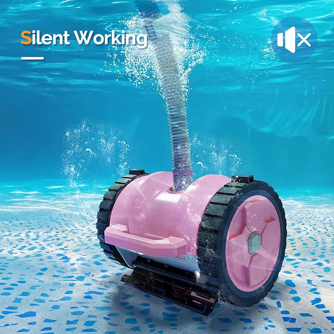 (2025 Upgrade) VINGLI Pool Vacuum Cleaner, Suction Side Wall-Climbing Sweeper for Ground&Inground Pools, Automatic Pool Vacuum with 39.6ft Tangle-Free Hose (Comfort Pink&Gray)