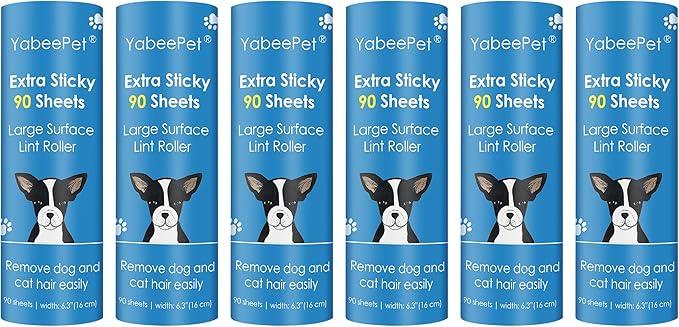 Extra Sticky Large Lint Roller Refills, 6.3'' Giant Lint Roller Refills for Pet Hair, Clothes&Furniture Cleaning, 540 Sheets in Total by Yabeepet