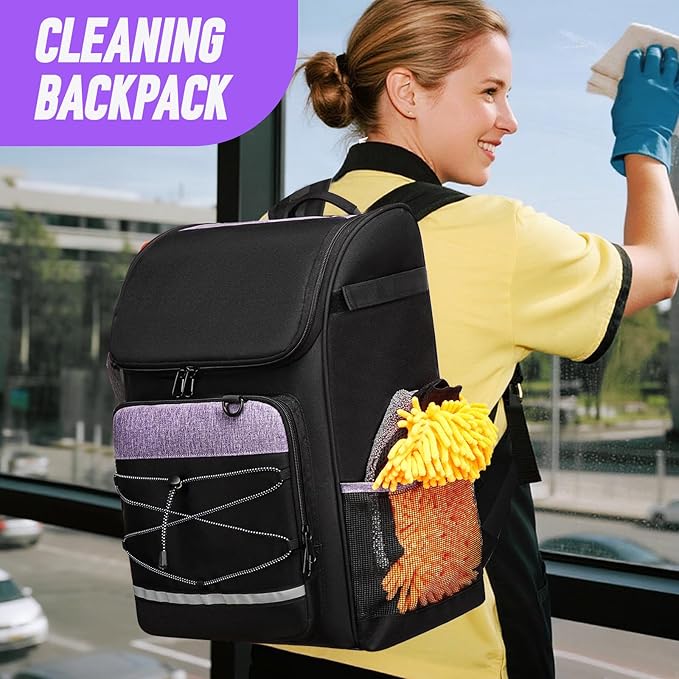 Cleaning Bags, Large Cleaning Supply Caddy With Bottom Plate, Cleaning Caddy Bag For Housekeepers Tools,Cleaning Supplies Organizer With Multiple Pockets