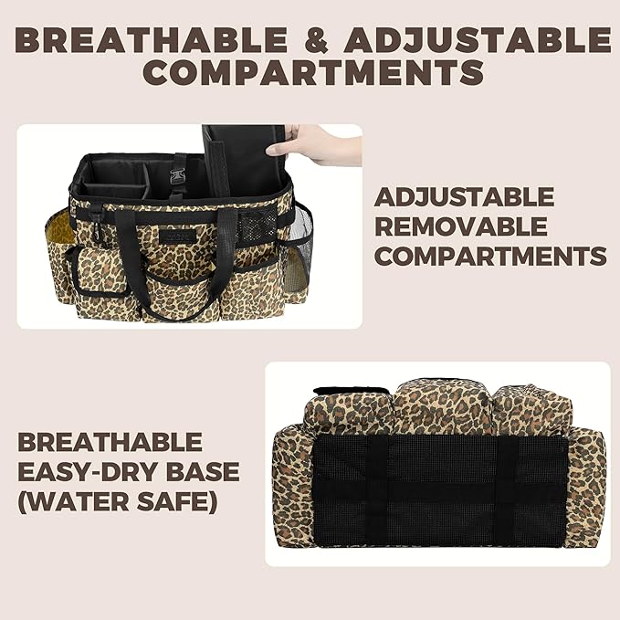 Storage Standard Cleaning Caddy Organizer with Handle - Small Cleaning Caddy Supplies Bag with Shoulder & Waist Strap - Cleaning Supplies Organizer with Cleaning Cloth - Leopard