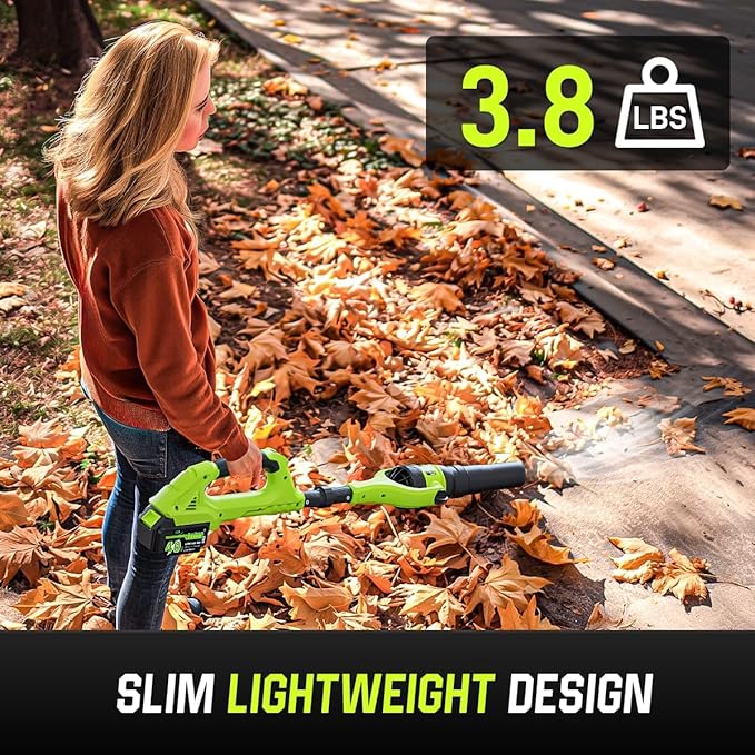 Leaf Blower Cordless, 40V Leaf Blowers with 2 Battery Brushless 300° Rotatable Blower Tube with Adjustable Pole (98inch) 580CFM/180MPH & 2 Speed Gutter Cleaning Tools for Garden，House