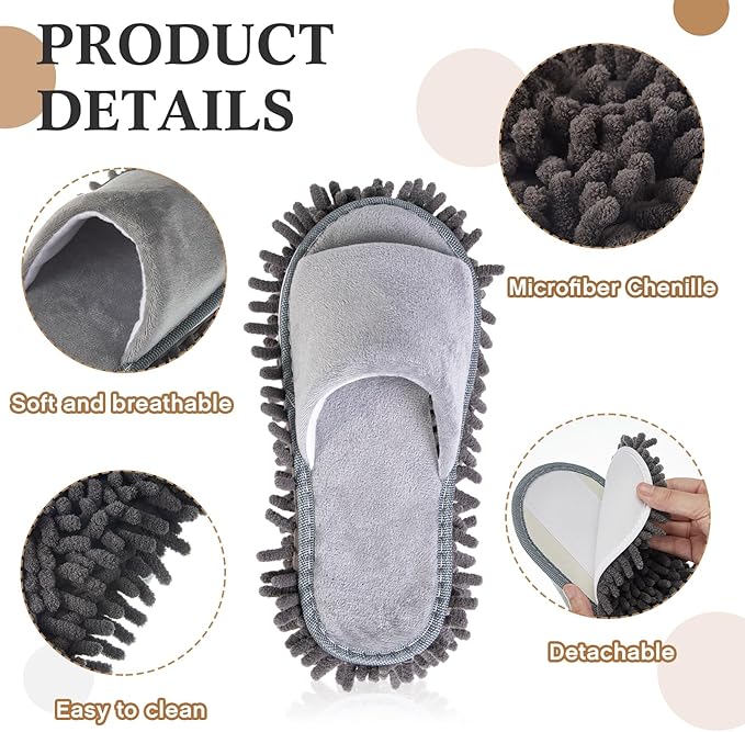 HooLing 10 Pairs Unisex Microfiber Mop Slippers for Floor Cleaning Washable Detachable House Mop Shoes Indoor Dirt Dusting Mopping Slippers for Women Men Home Office Kitchen, 4 Colors (Medium)