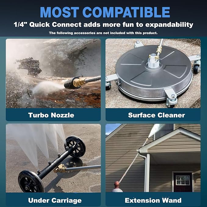 commowner𝐏𝐨𝐰𝐞𝐫 𝐖𝐚𝐬𝐡𝐞𝐫 𝟓𝟎𝟎𝟎𝐏𝐒𝐈 Portable with 33FT Pipe, 4 Nozzle Set for Home/Cars/Fences/Windows, Light Blue