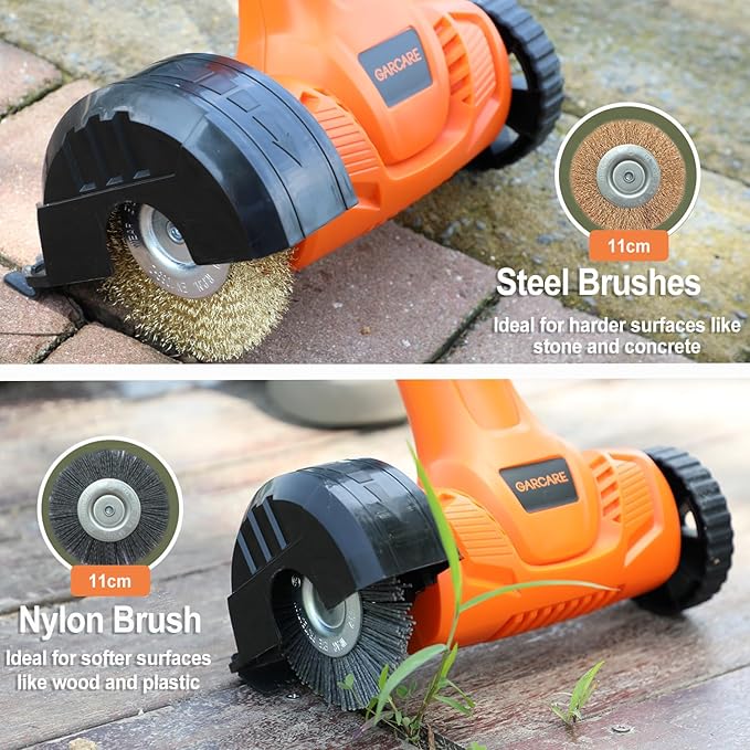 GARCARE 20V Cordless Patio Cleaner - Lightweight Driveway & Pavement Brusher with Interchangeable Brushes, Adjustable Handle for Tile Gaps Sweeper, 4.0Ah Battery and Charger Included