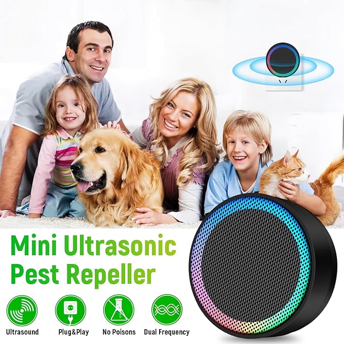 Ultrasonic Pest Control Repellent, Insect Indoor Repellent Plug in, Mini Pest Control Device for House, Ultrasonic Repellent for Mouse, Rodent, Roach, Mice, Mosquito, Spider, Black-2 Pack
