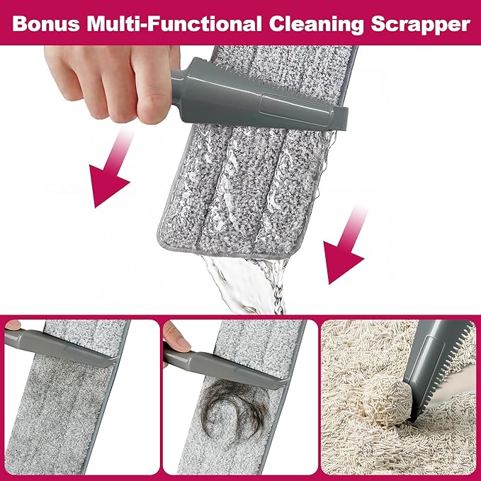 JOYMOOP 18 Inch Dust Mop for Hardwood Floors, Heavy Duty Industrial Wet Dry Mops with Telescopic Handle, Includes 5 Microfiber Mop Pads - Red-Grey