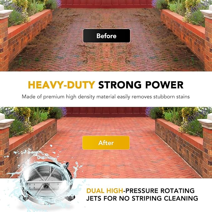 EVEAGE 18.5" Powerful Pressure Washer Surface Cleaner, EP003 Dual Handle Stainless Steel Surface Cleaner for Pressure Power Washer, 4000 PSI, Perfect for Driveways, Sidewalks,Patios (18.5 in)