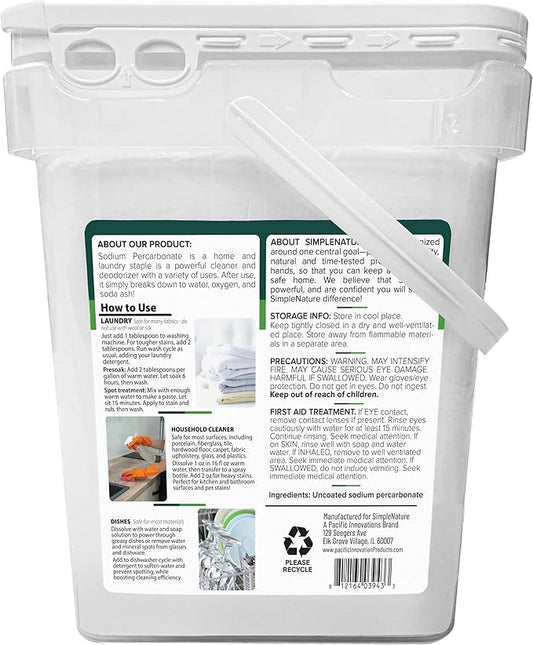 Sodium Percarbonate (40 lbs) - Versatile Non-toxic Biodegradable Scent-Free Cleaner for Home, Laundry, and Decking - Pure Oxygen Bleach - Convenient Container with Scoop