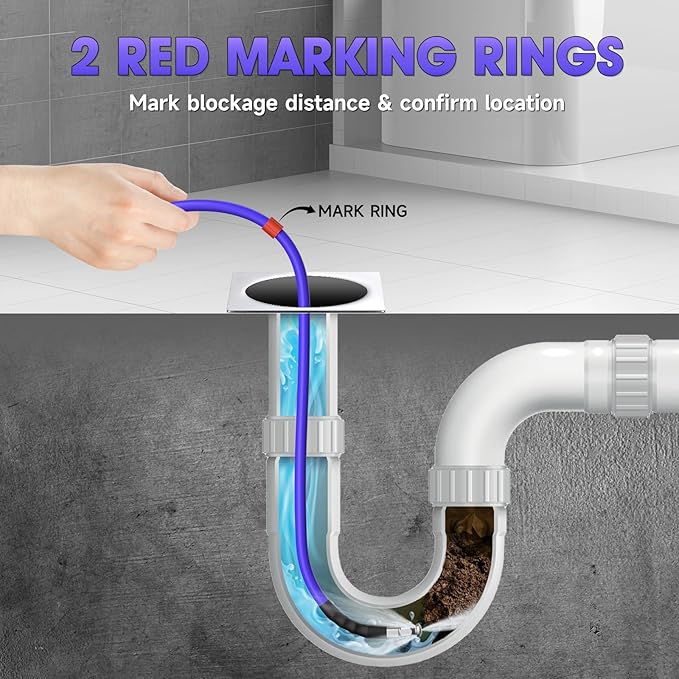 100FT Sewer Jetter Kit for Pressure Washer 1/4"NPT Drain Cleaner Hose 5800PSI Corner Rotating and Button Hose Sewer Jetting Nozzle Pearl Corsage Pin Tape Handle Strap Spanner
