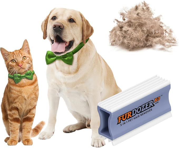 FurDozer Pet Hair Remover & Auto Detailing Tools - Cat & Dog Hair Remover for Carpets, Car Interiors, Couches, Bedding, & Pet Furniture (Purple, X3 MINI - 3.5" Long) by NeaterPetBrands