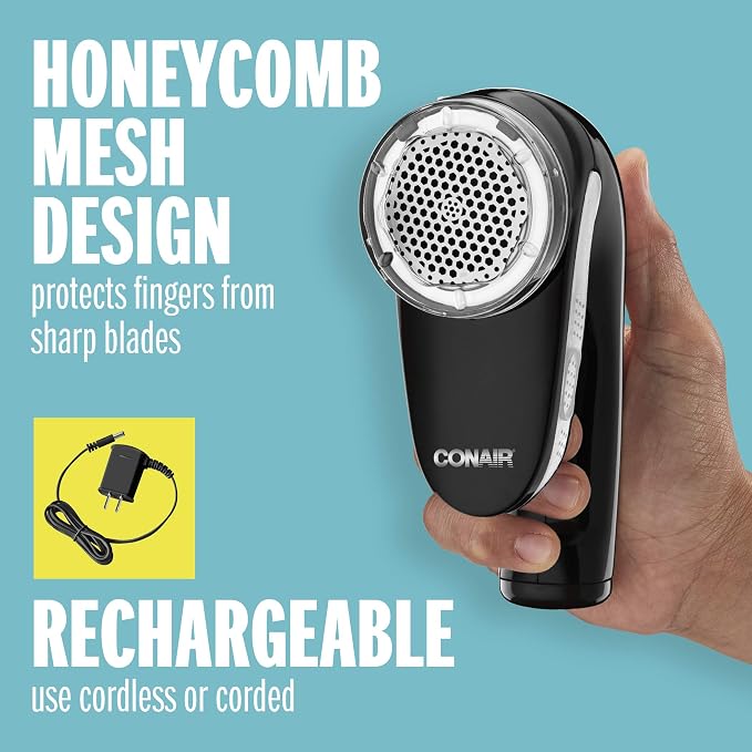 Conair Fabric Shaver and Lint Remover, Rechargeable Portable Fabric Shaver, Black - Image 3