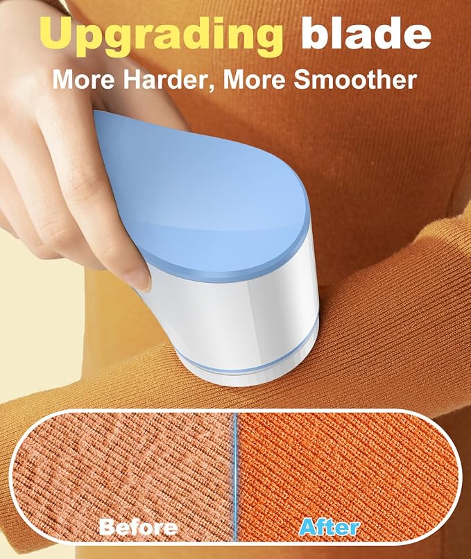 Fabric Shaver, Lint Remover for Clothes, Effectively and Quickly Remove Pills, Sweater Shaver with Stainless Steel 3-Leaf Blades and Safety Lock Protection.(Blue & White) - Image 2