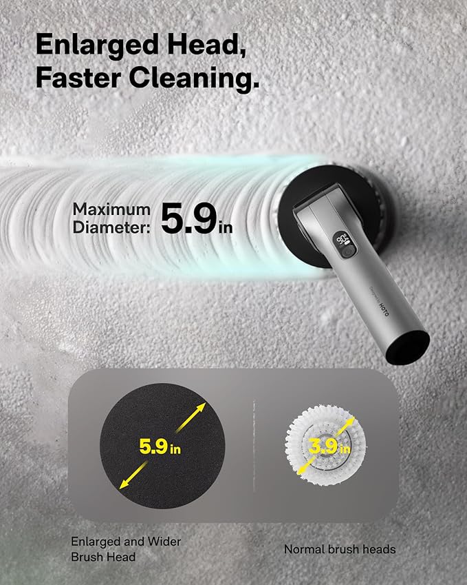 HOTO Flexi™ Cordless Electric Spin Scrubber, Adjustable Angle, Extendable Handle, Smart Display, IPX7 Waterproof, Powerful Cleaning Scrubber with 8 Replaceable Brush Heads, for Bathtub, Bathroom, Tile