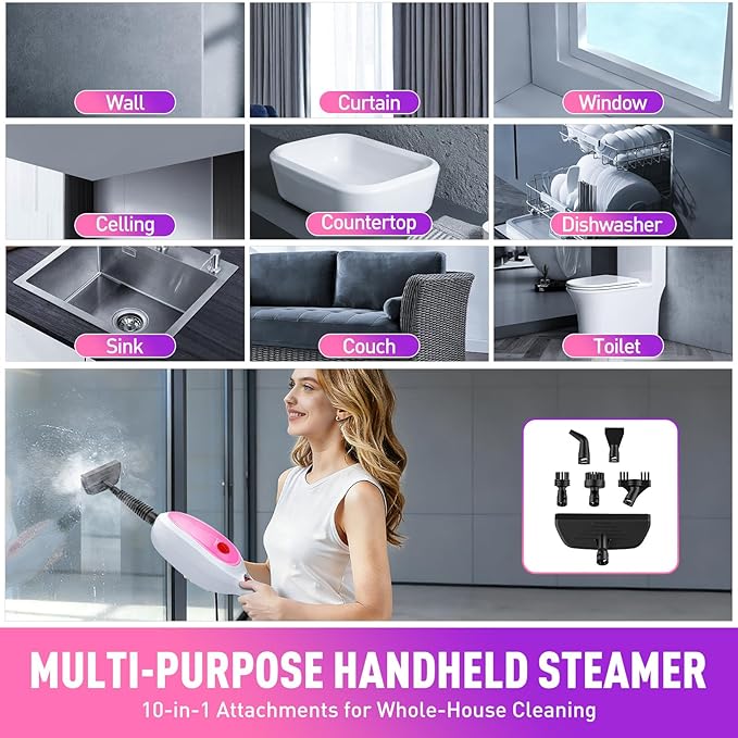 10-in-1 Steam Mop & Detachable Handheld Steamer, 20s Fast Heat-Up, 16FT Power Cord, Multi-Purpose Steam Cleaner for Floors/Carpet/Grout/Window/Stove, Streak-Free Deep Home Cleaning
