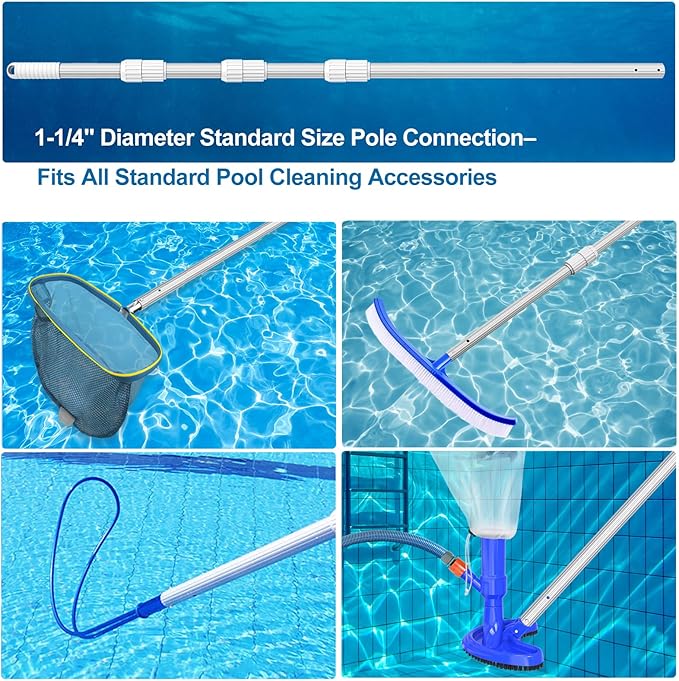 ARLBA Upgraded Professional 16.5 Feet Swimming Pool Pole Telescopic Aluminum Thicken 1.30mm Adjustable Fits Skimmer Net Rake Vacuum Head Brush Pool Cleaning Equipment Heavy Duty -Universal Fit 1-1/4
