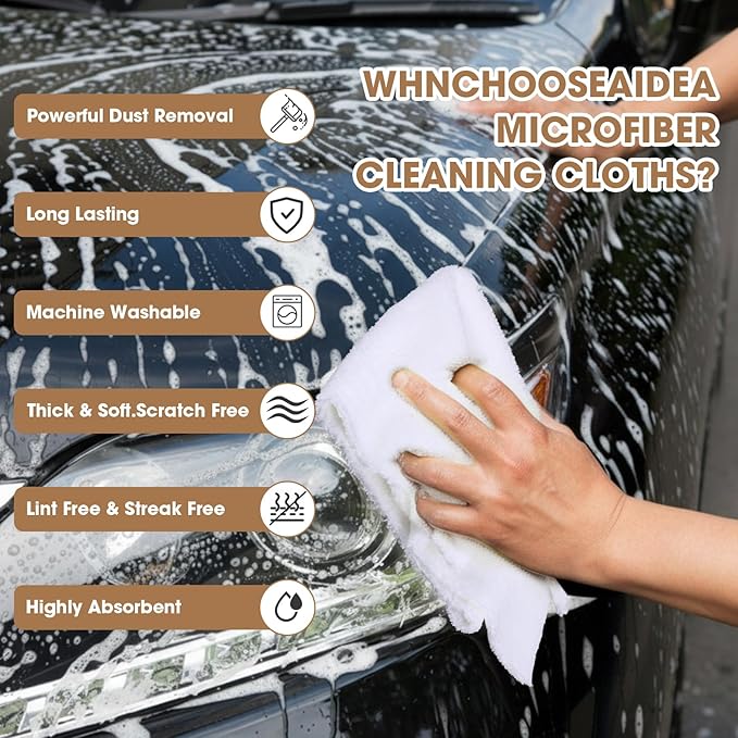 Shimeyao 30 Pcs 16 x 16 Inch Edgeless Microfiber Plush Towels for Cars Detailing Drying Wash Polishing Absorbent Cleaning Cloths, 500 GSM (White)