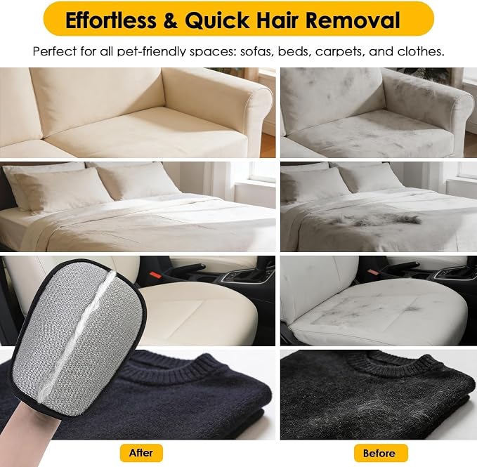 SAWMONG Pet Hair Remover Gloves 2-Pack ?€? Extra-Wide Static Dog & Cat Hair Remover for Couch, Carpet, Clothes & Car Seats, Reusable Lint Roller Alternative - Image 3