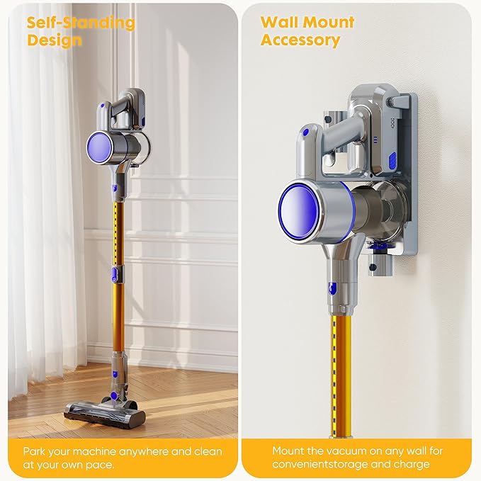 OLIXIS Cordless Vacuum Cleaner with Flexible Steering & Extendable Pole,3 Brush Heads, Lightweight Wireless Rechargeable Upright Vacuum with LED Light & Wall Mount for Hardwood Floors & Carpet