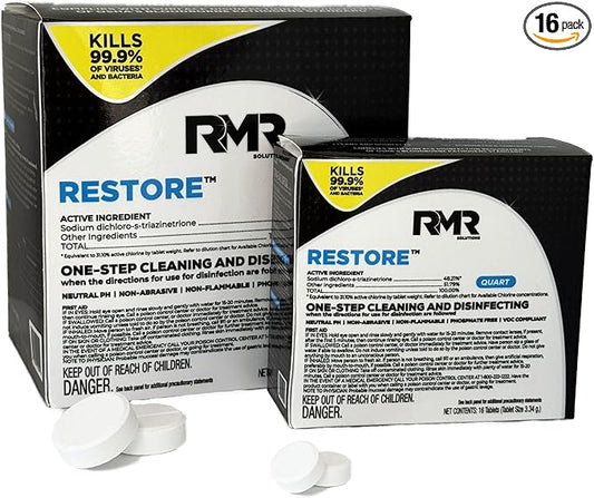 RMR Solutions RESTORE Disinfectant & Cleaner Concentrate, EPA Registered Mold Remover & Antibacterial Cleaning Solution for Kitchen, Bathroom, Floor, Home, Pet Areas, Counter, 13.1g, Makes 16 Quarts