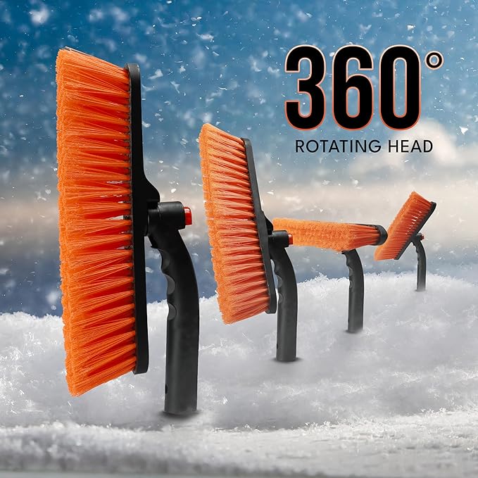 EcoNour 27" 3 in 1 Snow Brush with ice Scraper for car Windshield and Window | 360?? Aluminum Rotatable Snow Brush for car | Winter Snow Removal Tools with Detachable Foam Grip | Winter Car Accessories